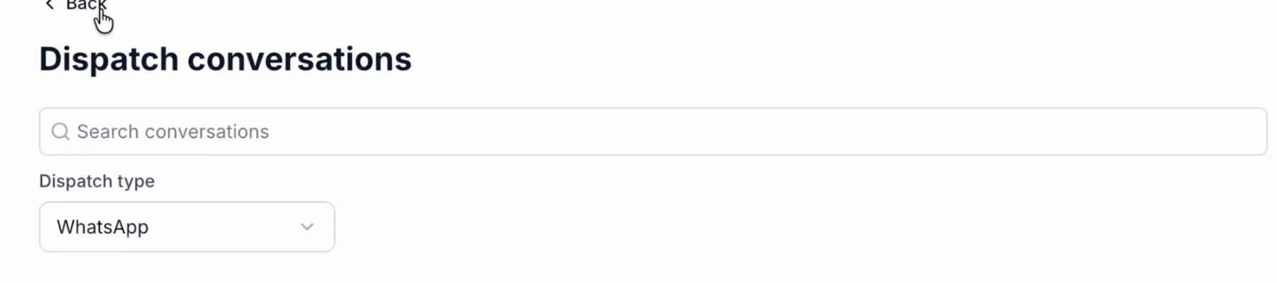 Native Dispatch conversation browser with WhatsApp selected as the channel.