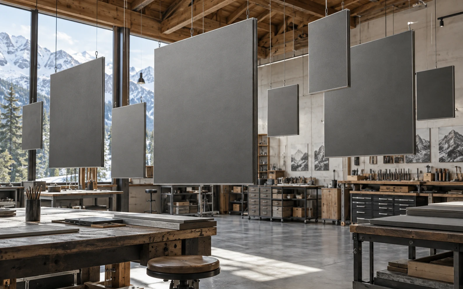 Conceptual alpine architecture illustrating keep email designs consistent across screens. This is artwork, not a product screen.