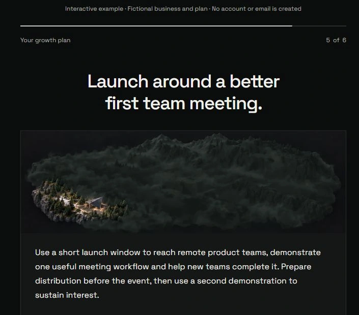 The introduction to a fictional growth plan, with an alpine illustration above its summary.