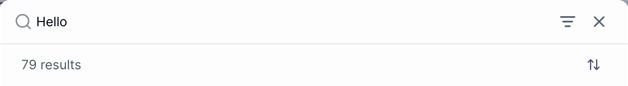 Conversations keyword-search input with a query, result count and filter controls.