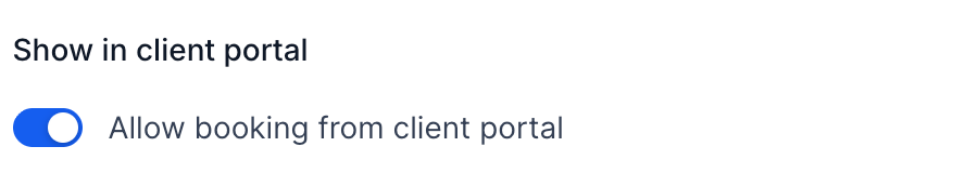 Client Portal service setting with Show in client portal and Allow booking from client portal switched on