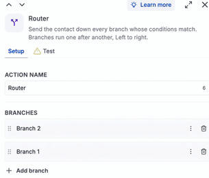 Router configuration listing Branch 2 above Branch 1 after reordering